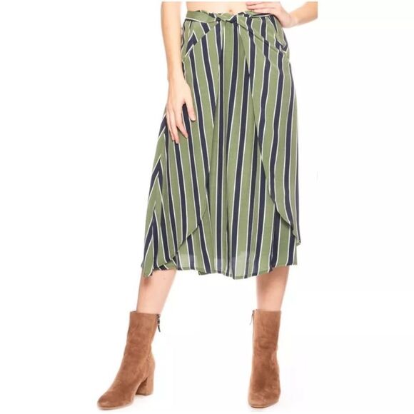 Anthropologie Dresses & Skirts - SANCIA‎ Mira Striped Tie Wrap Midi Green Skirt Size XS